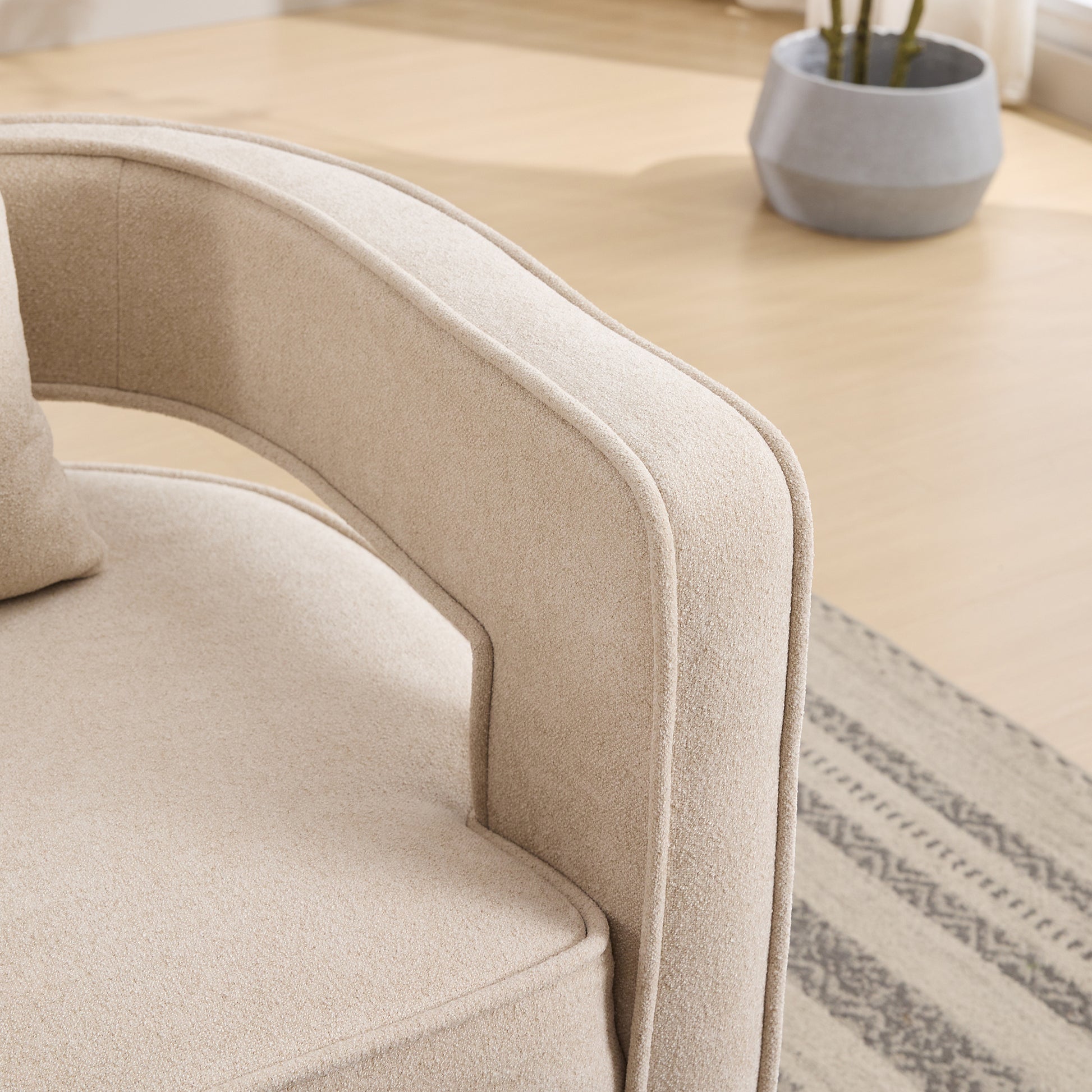 Beige Linen Blend Accent Chair - 28.94" Swivel Lounge Chair for Living Room