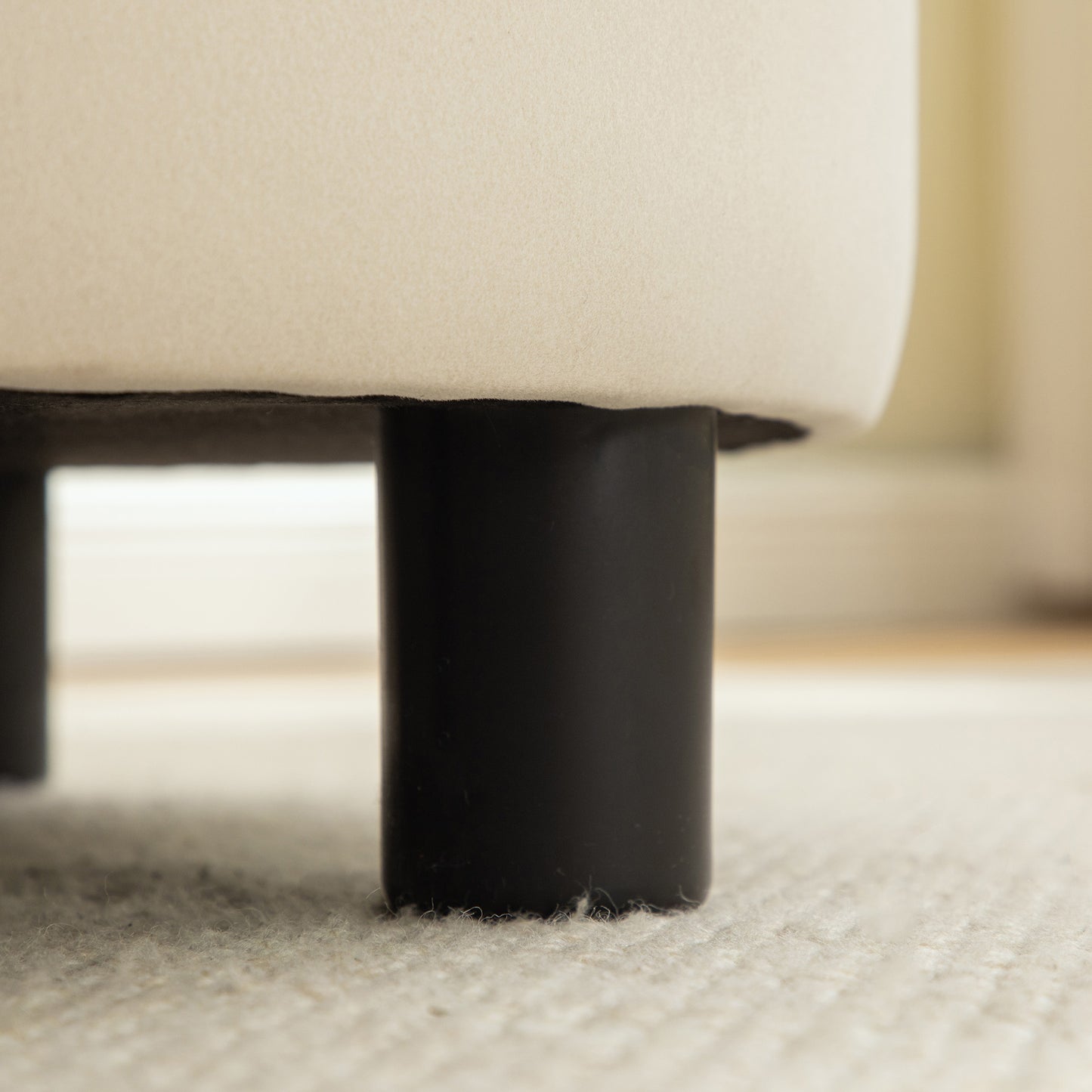 Living Room Beige Polyester Storage Ottoman - 29.33" Round Footstool with Fleece
