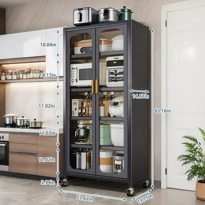 65" Gray Kitchen Pantry Cabinet - Adjustable Shelves & Wheels