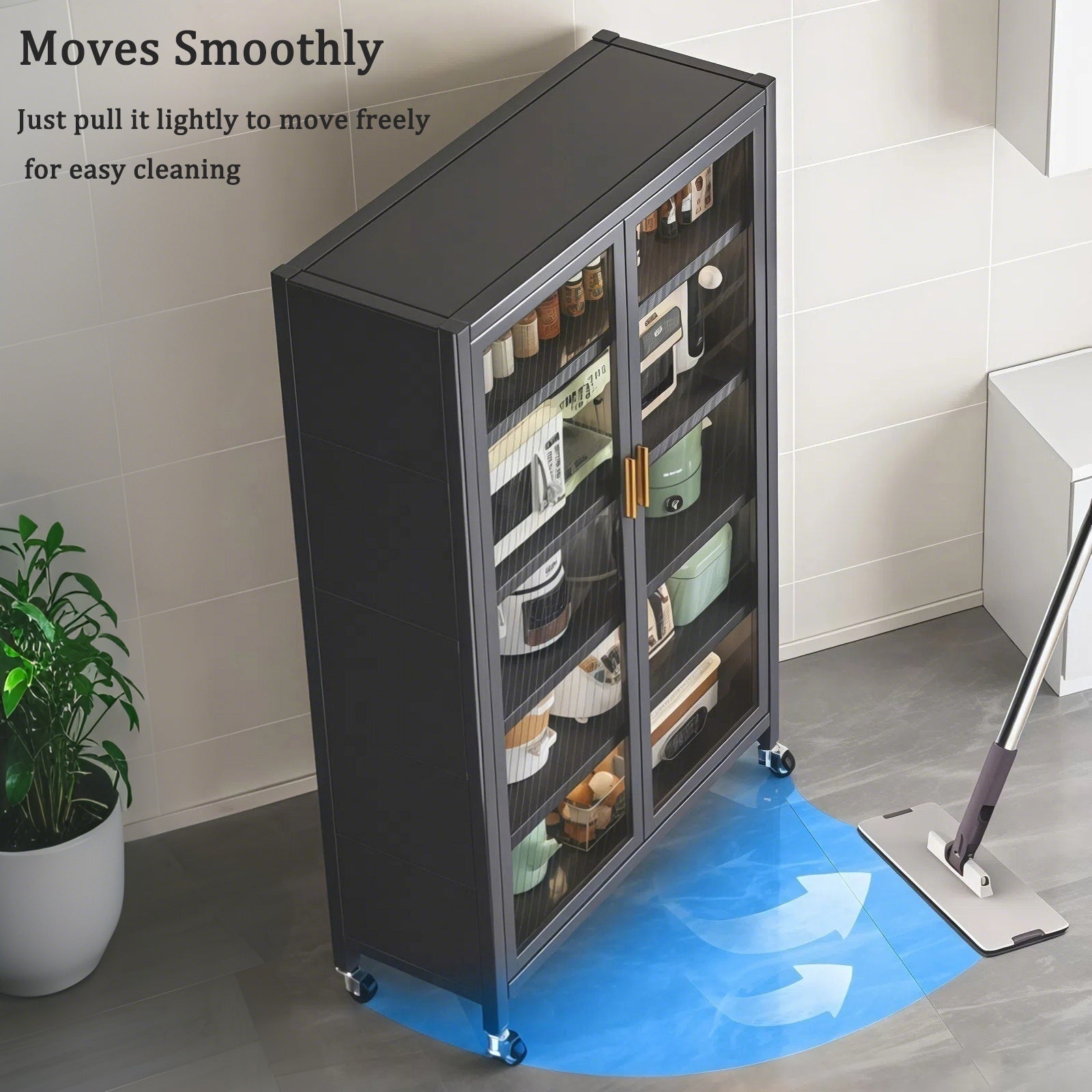 65" Gray Kitchen Pantry Cabinet - Adjustable Shelves & Wheels