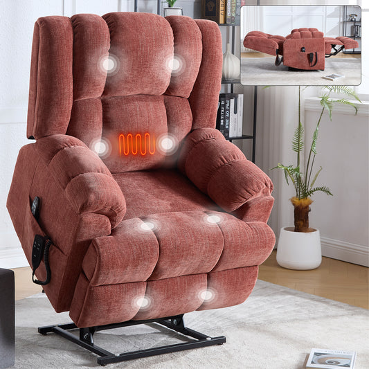 Red Chenille Power Lift Recliner - 350 lb Capacity for Living Room