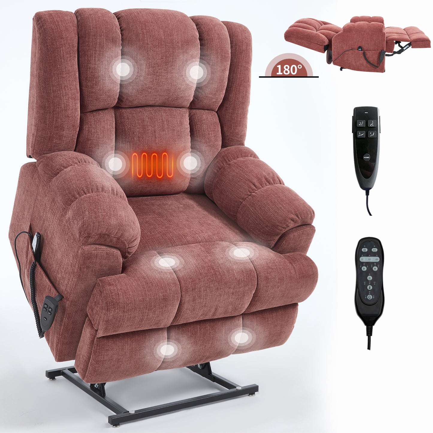 Red Chenille Power Lift Recliner - 350 lb Capacity for Living Room