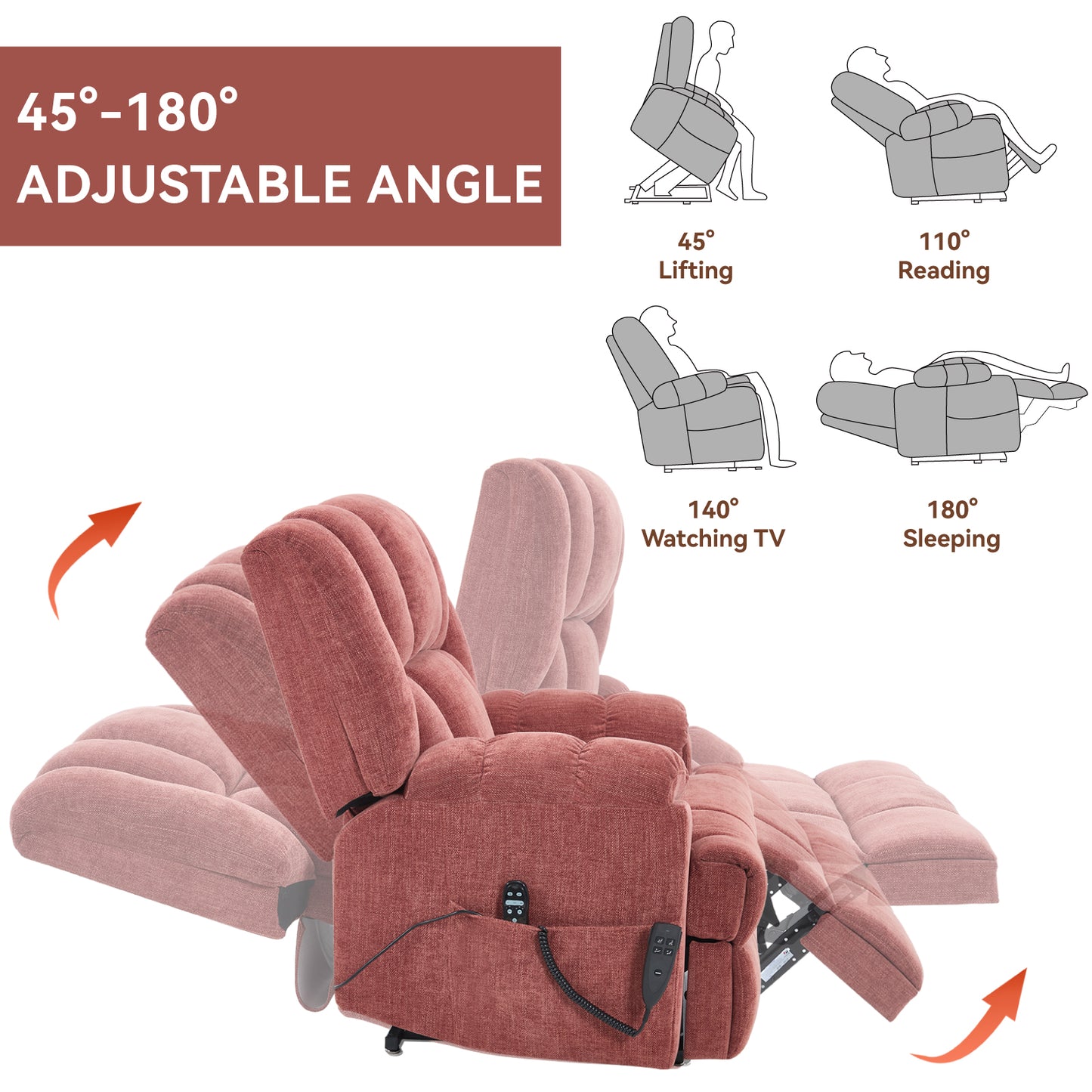 Red Chenille Power Lift Recliner - 350 lb Capacity for Living Room