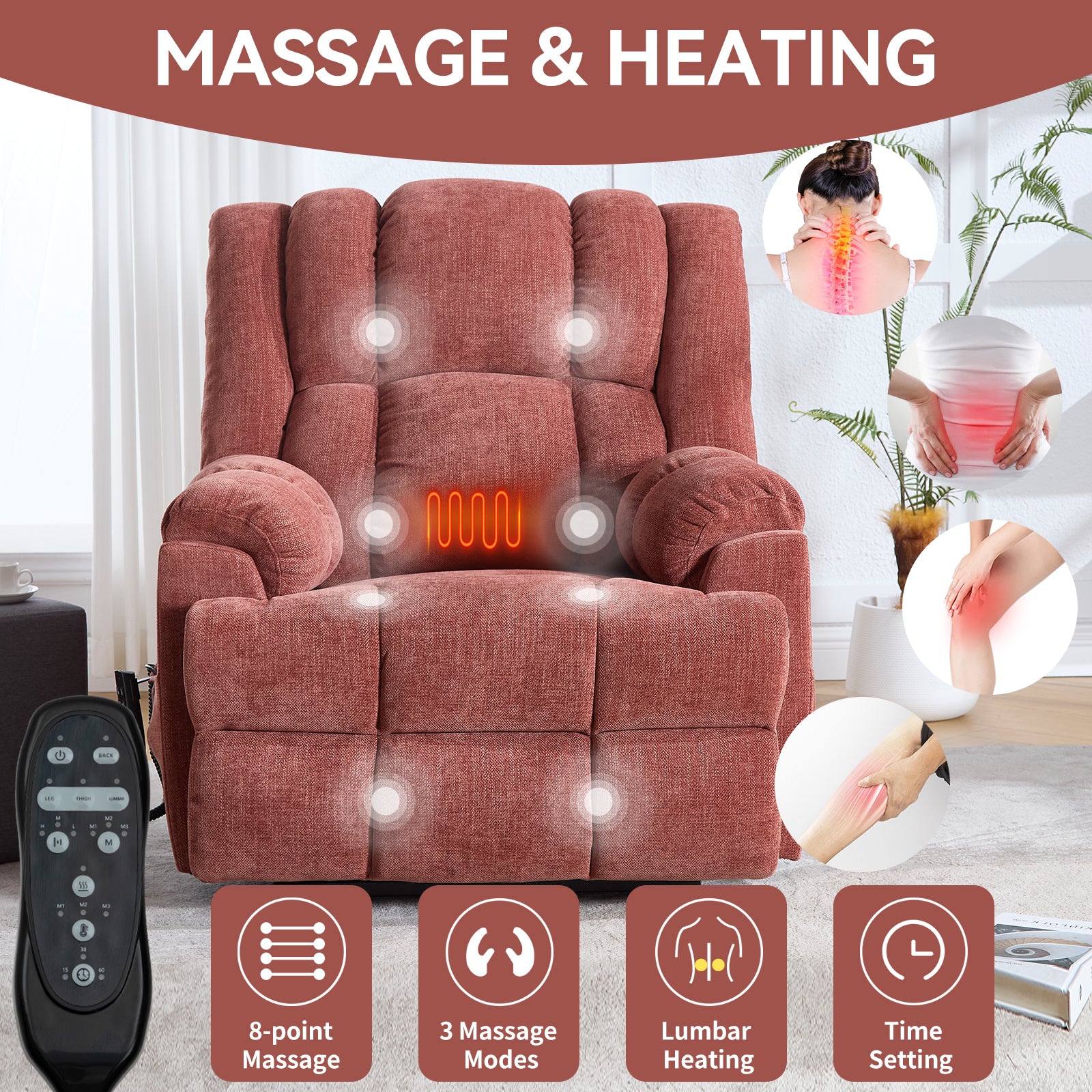 Red Chenille Power Lift Recliner - 350 lb Capacity for Living Room