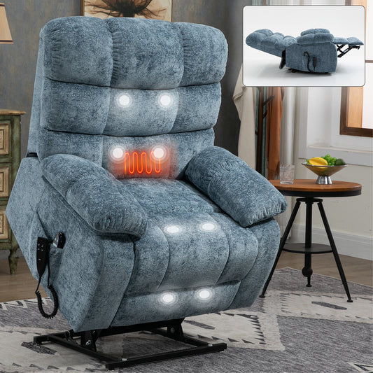 Oversized Blue Recliner Chair - Power Lift Massage