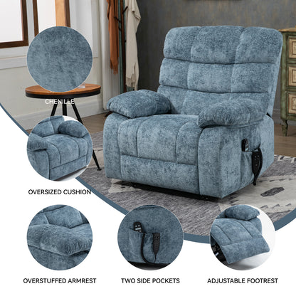 Oversized Blue Recliner Chair - Power Lift Massage