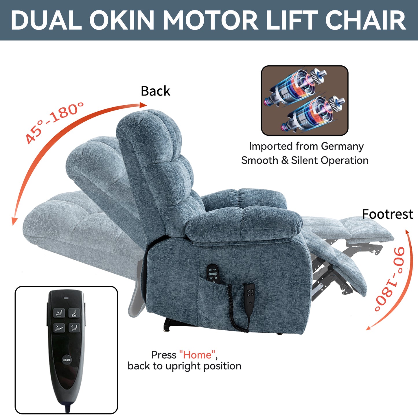 Oversized Blue Recliner Chair - Power Lift Massage