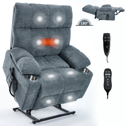 Grey-Blue Power Lift Recliner - 350 LBS Capacity, Massage & Heat