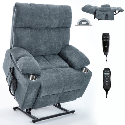 Grey-Blue Power Lift Recliner - 350 LBS Capacity, Massage & Heat