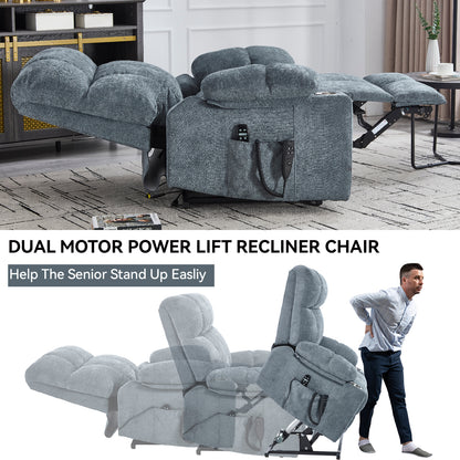 Grey-Blue Power Lift Recliner - 350 LBS Capacity, Massage & Heat