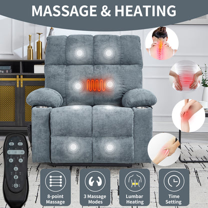 Grey-Blue Power Lift Recliner - 350 LBS Capacity, Massage & Heat