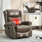 Genuine Leather Brown Gray Recliner Chair with Massage & Heat