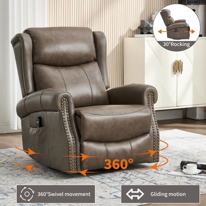 Genuine Leather Brown Gray Recliner Chair with Massage & Heat