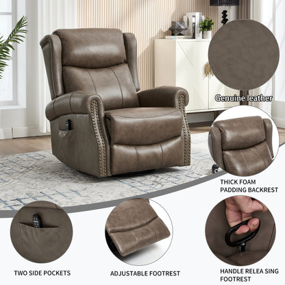 Genuine Leather Brown Gray Recliner Chair with Massage & Heat