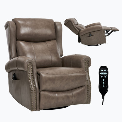 Genuine Leather Brown Gray Recliner Chair with Massage & Heat