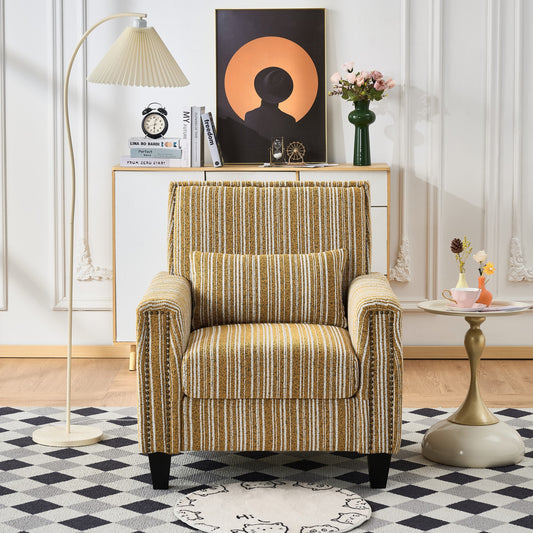 Modern Accent Chair with Arms,Comfy Upholstered Armchair for Living Room,Yellow and White Striped Armchair with Nailhead Trim,For Living Room, Bedroom, Apartment,Office