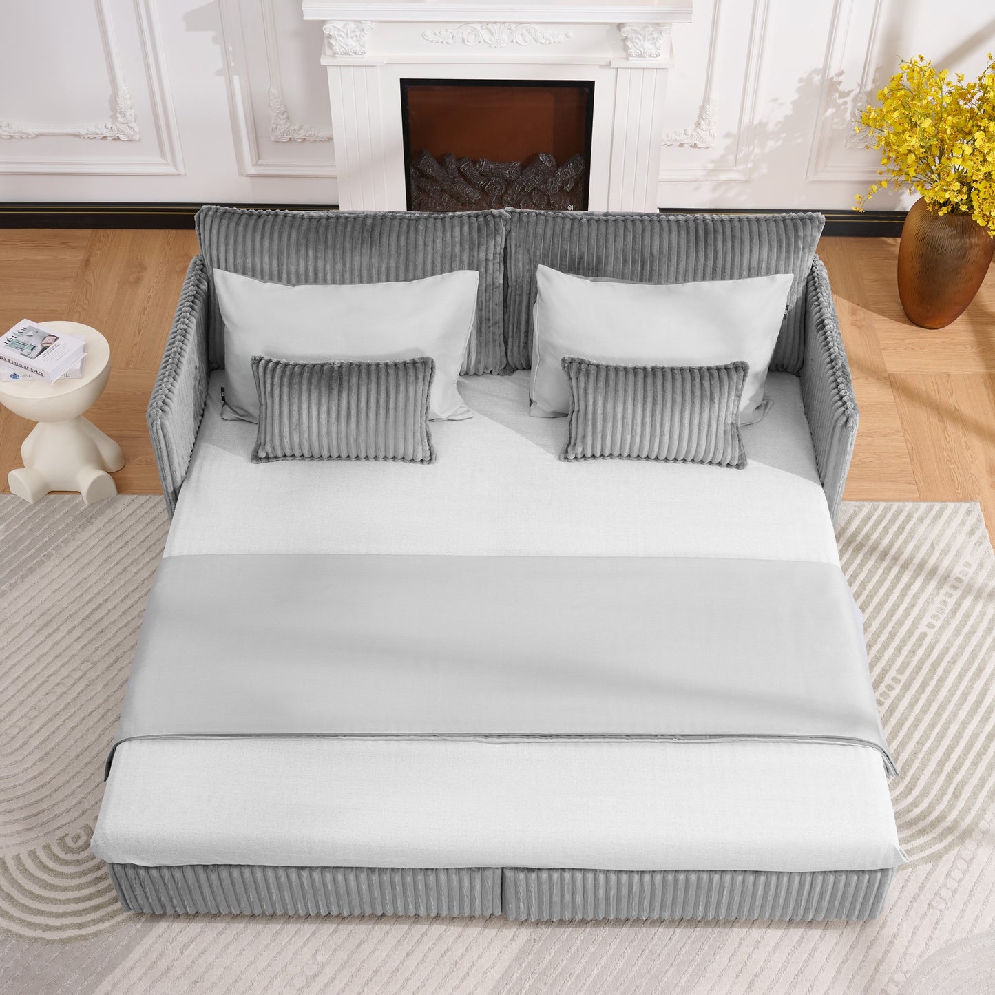 73" Grey Corduroy Sofa Bed - Pull Out Bed, Apartment Living for Living Room