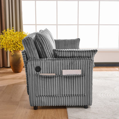 73" Grey Corduroy Sofa Bed - Pull Out Bed, Apartment Living for Living Room