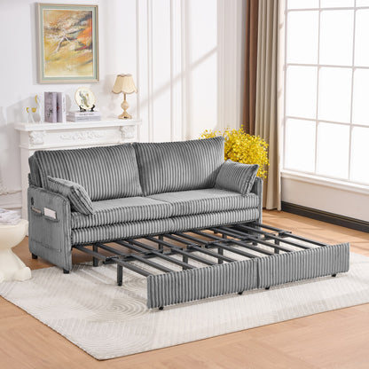 73" Grey Corduroy Sofa Bed - Pull Out Bed, Apartment Living for Living Room