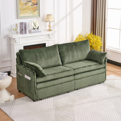Modern Green Corduroy Sofa Bed with Storage and USB Charging for Living Room