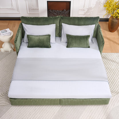 Modern Green Corduroy Sofa Bed with Storage and USB Charging for Living Room