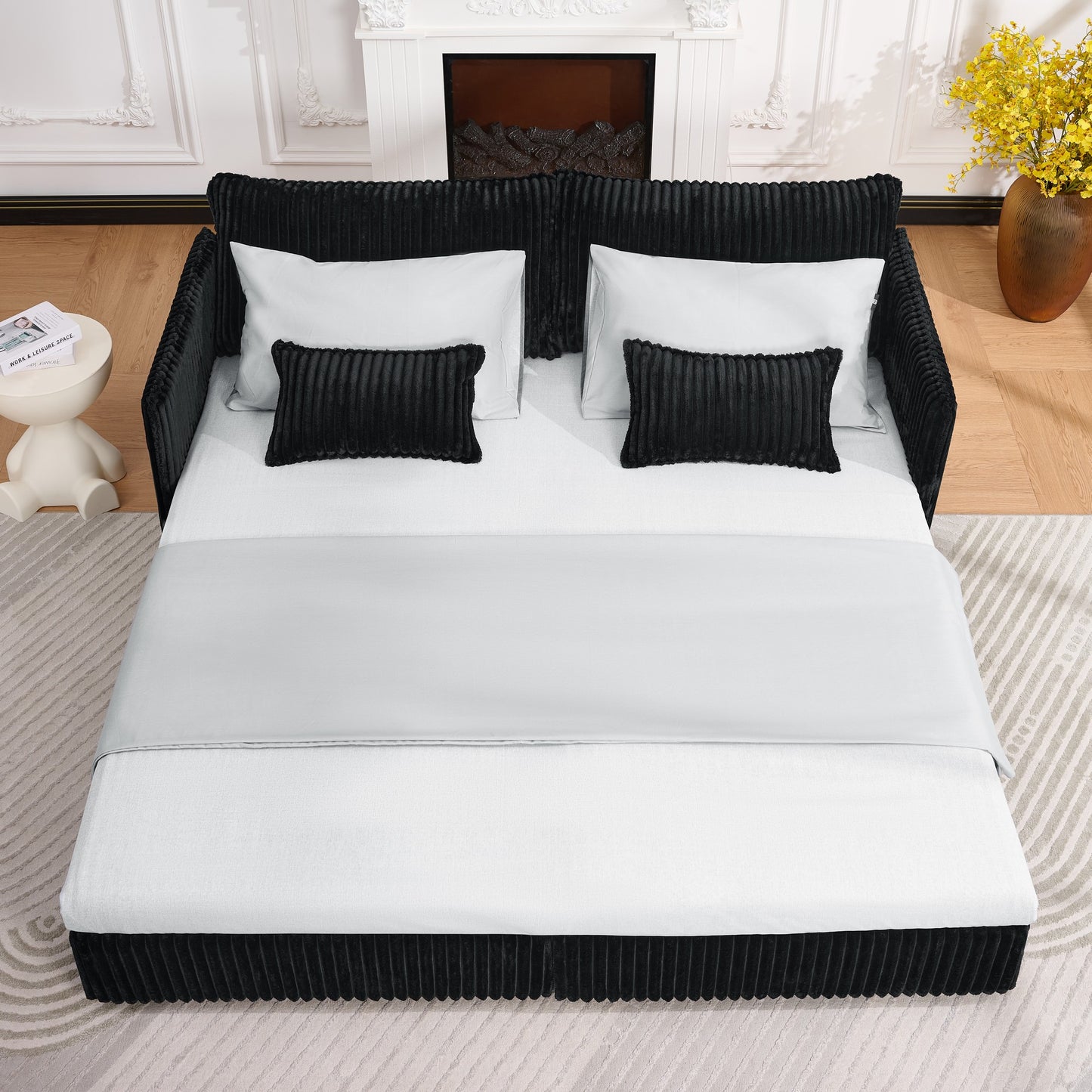 Full Size Black Sofa Bed with Storage & USB for Living Room