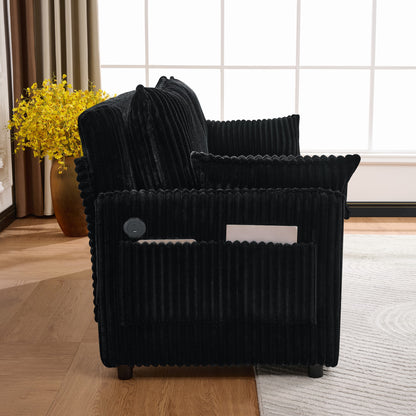 Full Size Black Sofa Bed with Storage & USB for Living Room