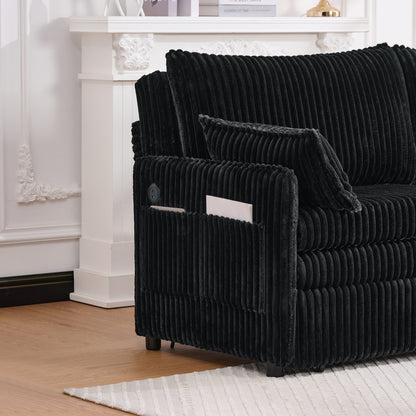 Full Size Black Sofa Bed with Storage & USB for Living Room