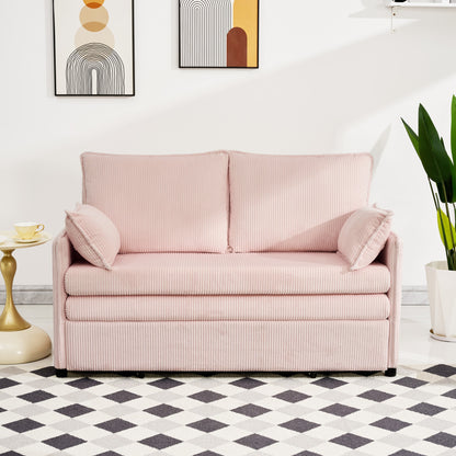 Pink Twin Sofa Bed with USB Ports - Modern Corduroy Couch for Living Room