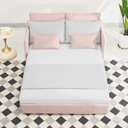 Pink Twin Sofa Bed with USB Ports - Modern Corduroy Couch for Living Room