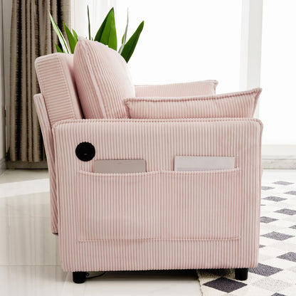 Pink Twin Sofa Bed with USB Ports - Modern Corduroy Couch for Living Room