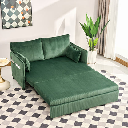 Green Corduroy Sofa Bed with USB Storage for Modern Living for Living Room