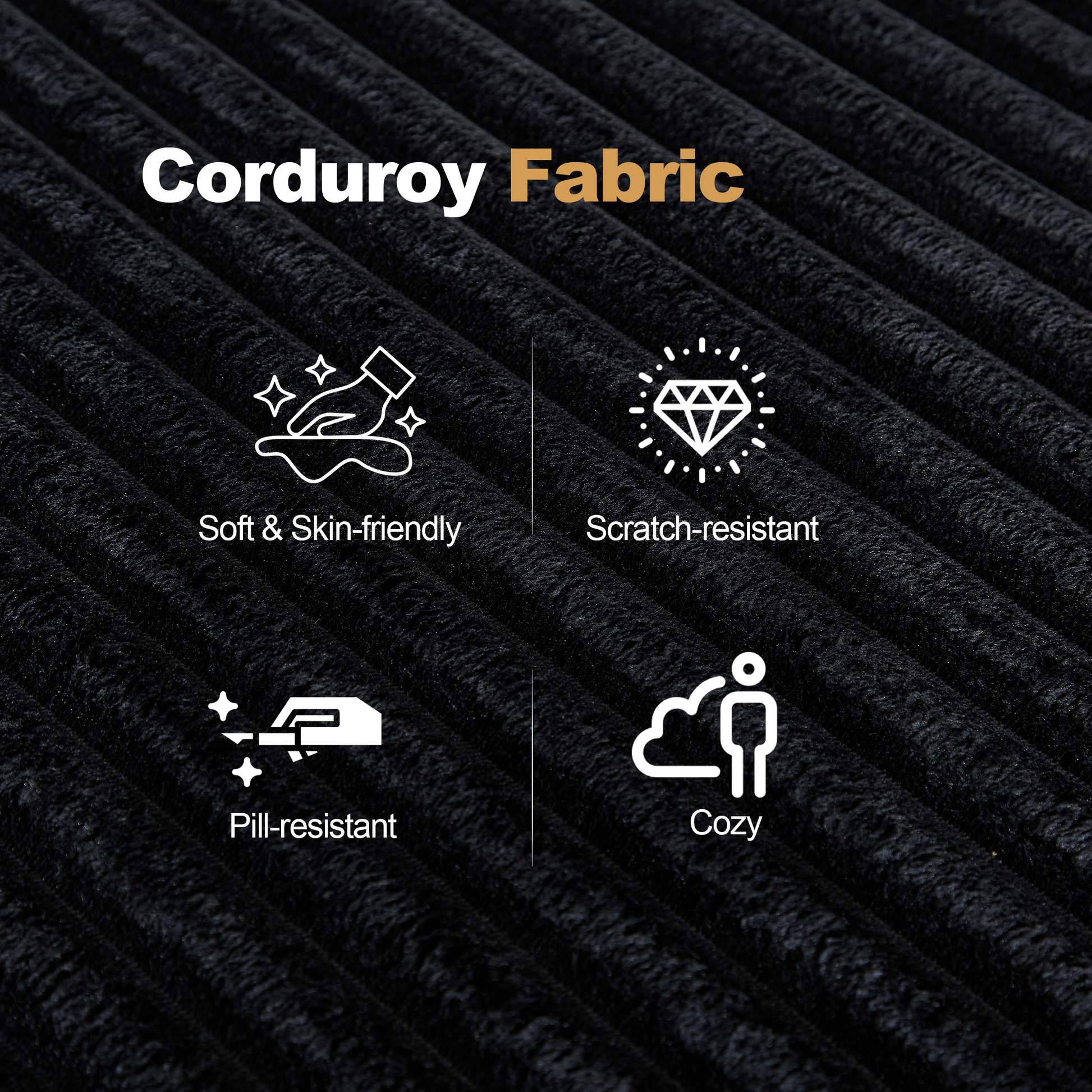 Black Corduroy Modular Sectional Sofa - 3 Seat for Living Room