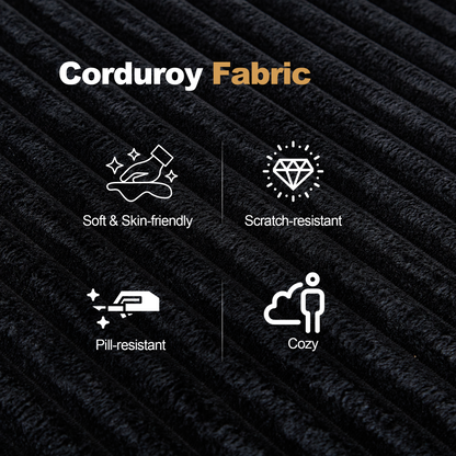 Black Corduroy Modular Sectional Sofa - 3 Seat for Living Room