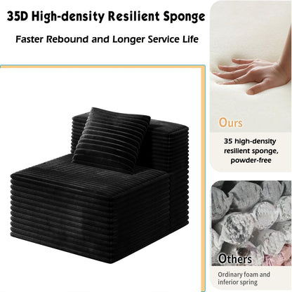 Black Corduroy Modular Sectional Sofa - 3 Seat for Living Room
