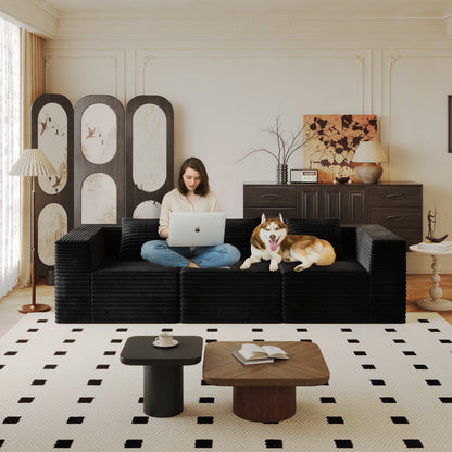 Black Corduroy Modular Sectional Sofa - 3 Seat for Living Room