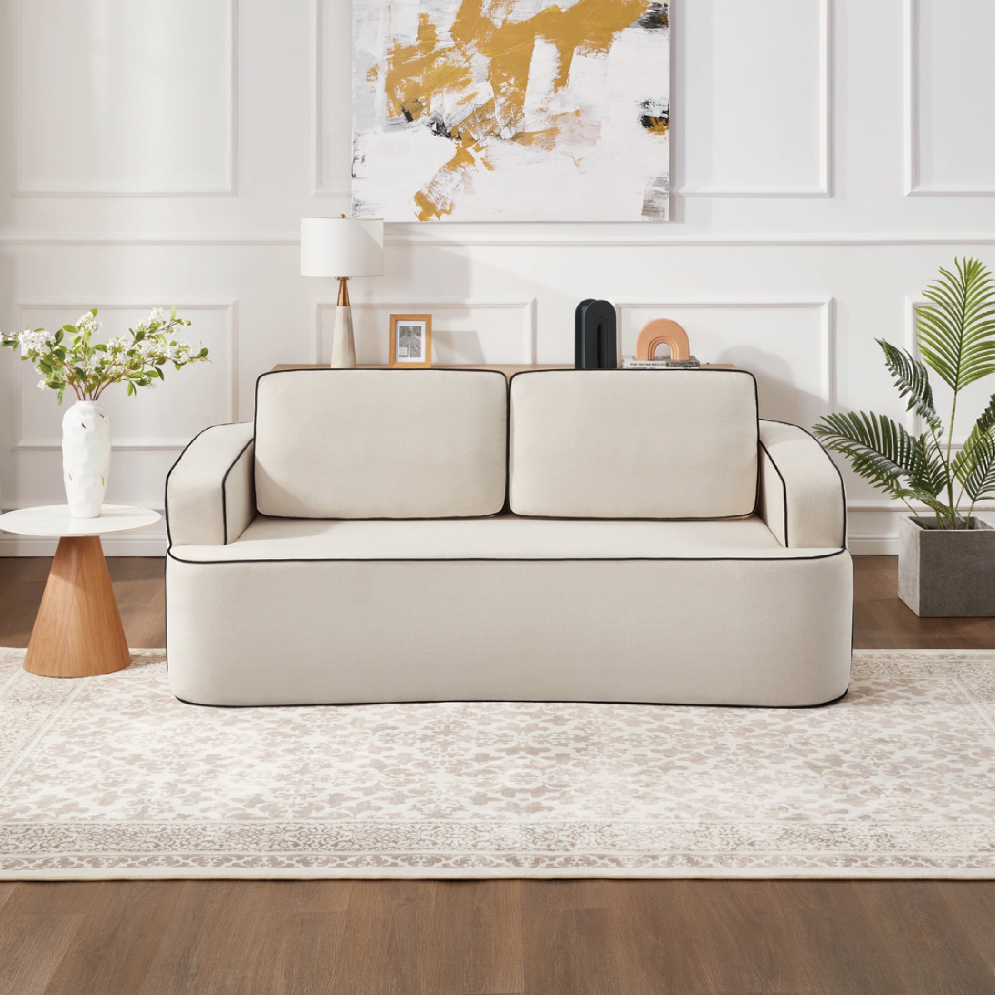Integrated handrail   double seating layout, saving space while comfortably accommodating 2 people, suitable for studio apartments, small living rooms or bedrooms, combining decoration andity.