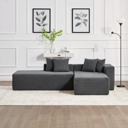 101-inch L-shaped modular sofa with deep seat design, no assembly required, high-density foam filling with high-carbon steel wrapped springs,-loung bed, suitable for living room, bedroom, apartment.