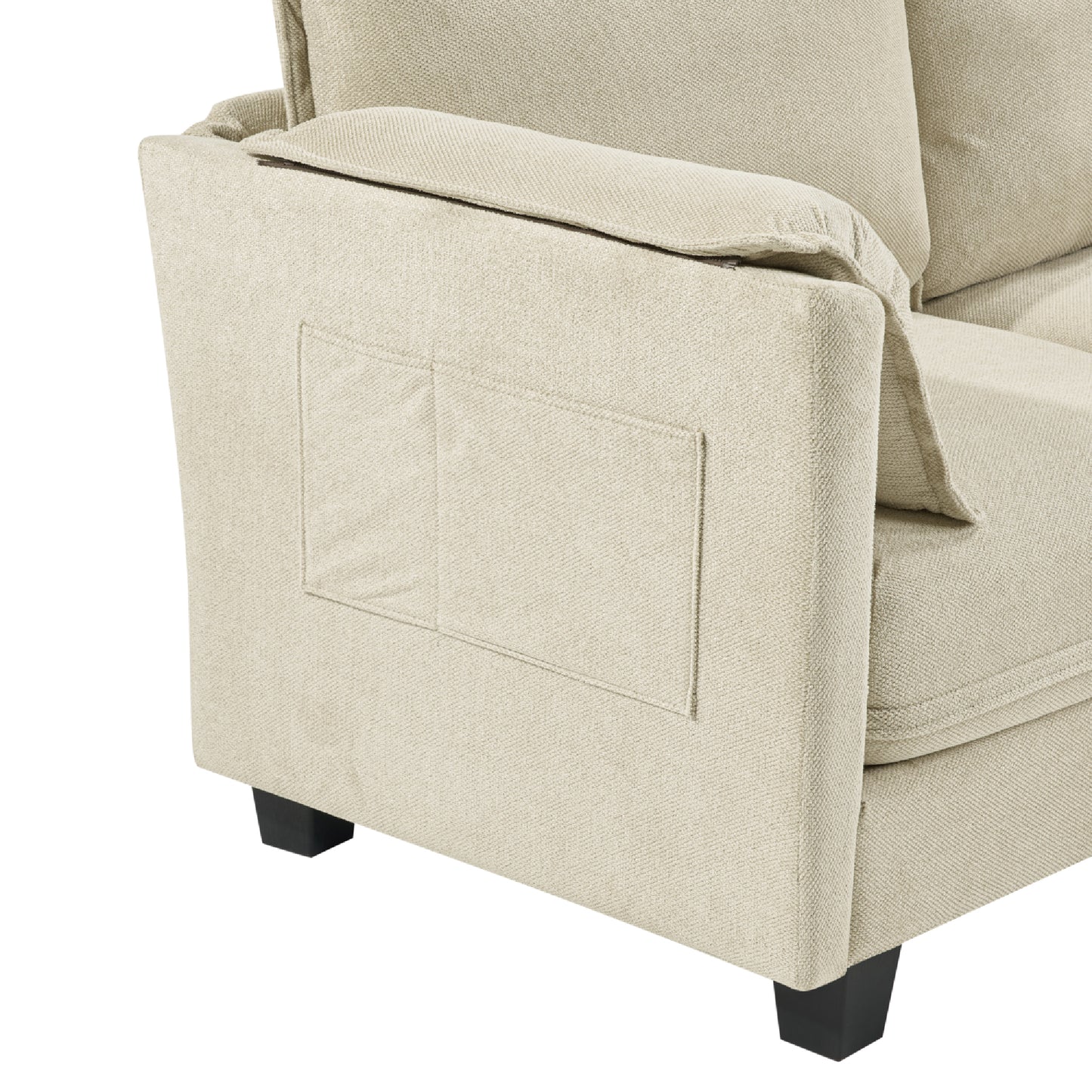 93-Inch L-Shaped Sofa - Beige ABS+Steel 3 Seater for Living Room