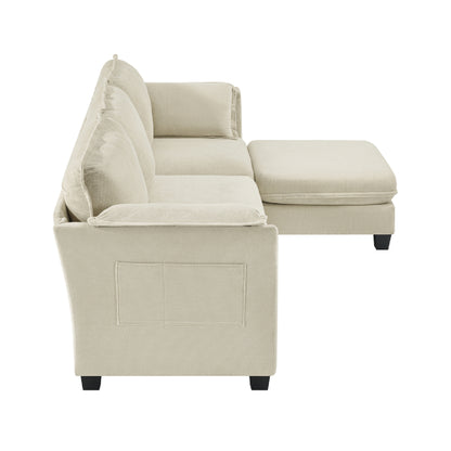 93-Inch L-Shaped Sofa - Beige ABS+Steel 3 Seater for Living Room