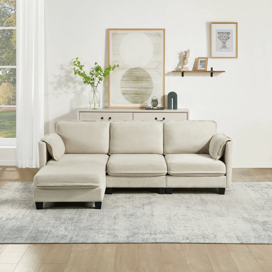 93-inch L-shaped sofa with cotton-linen brushed fabric, detachable storage armrest cushion, 3-seater suitable for living room office and spacious