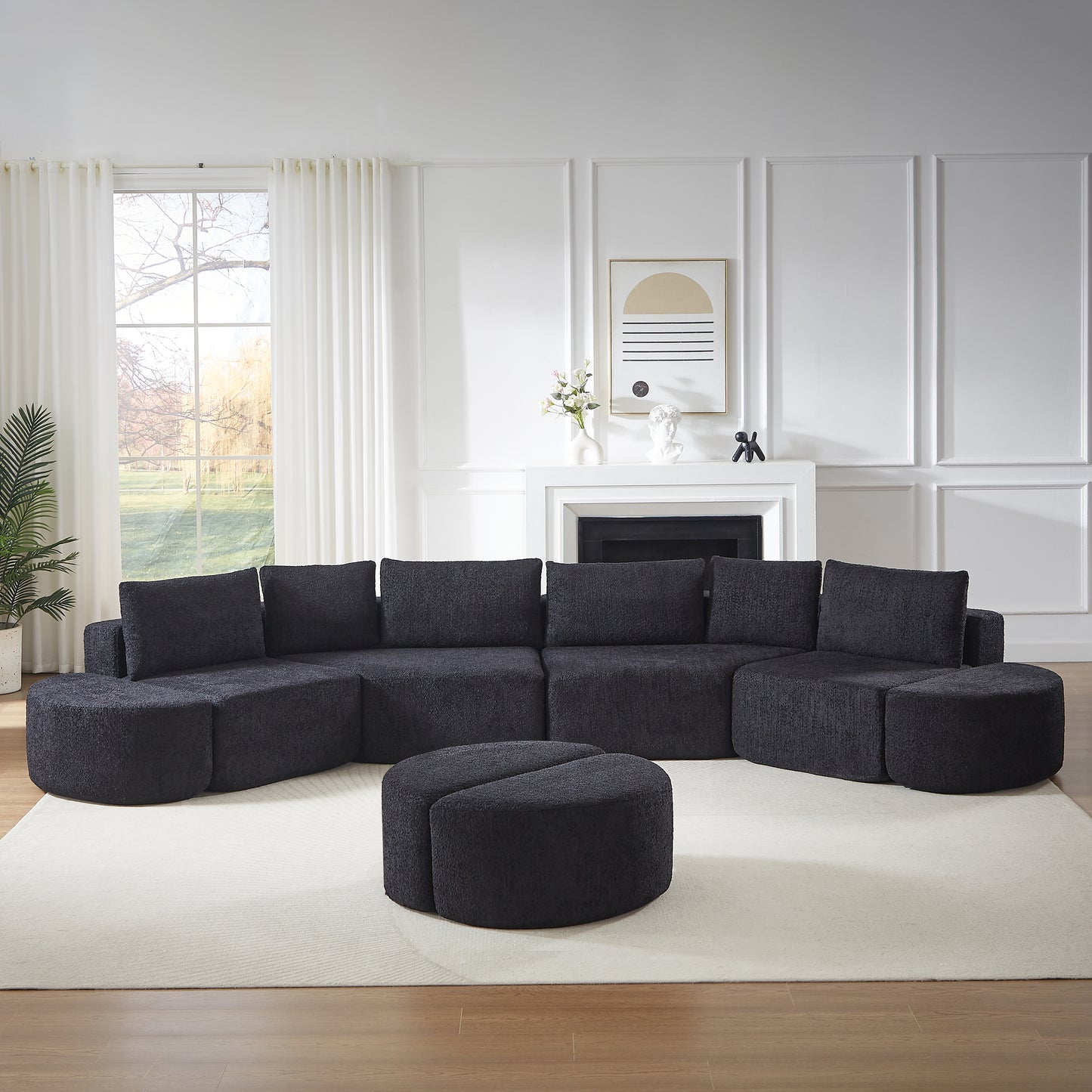 Black Fabric Sectional Sofa - 5 Seat Modular Design