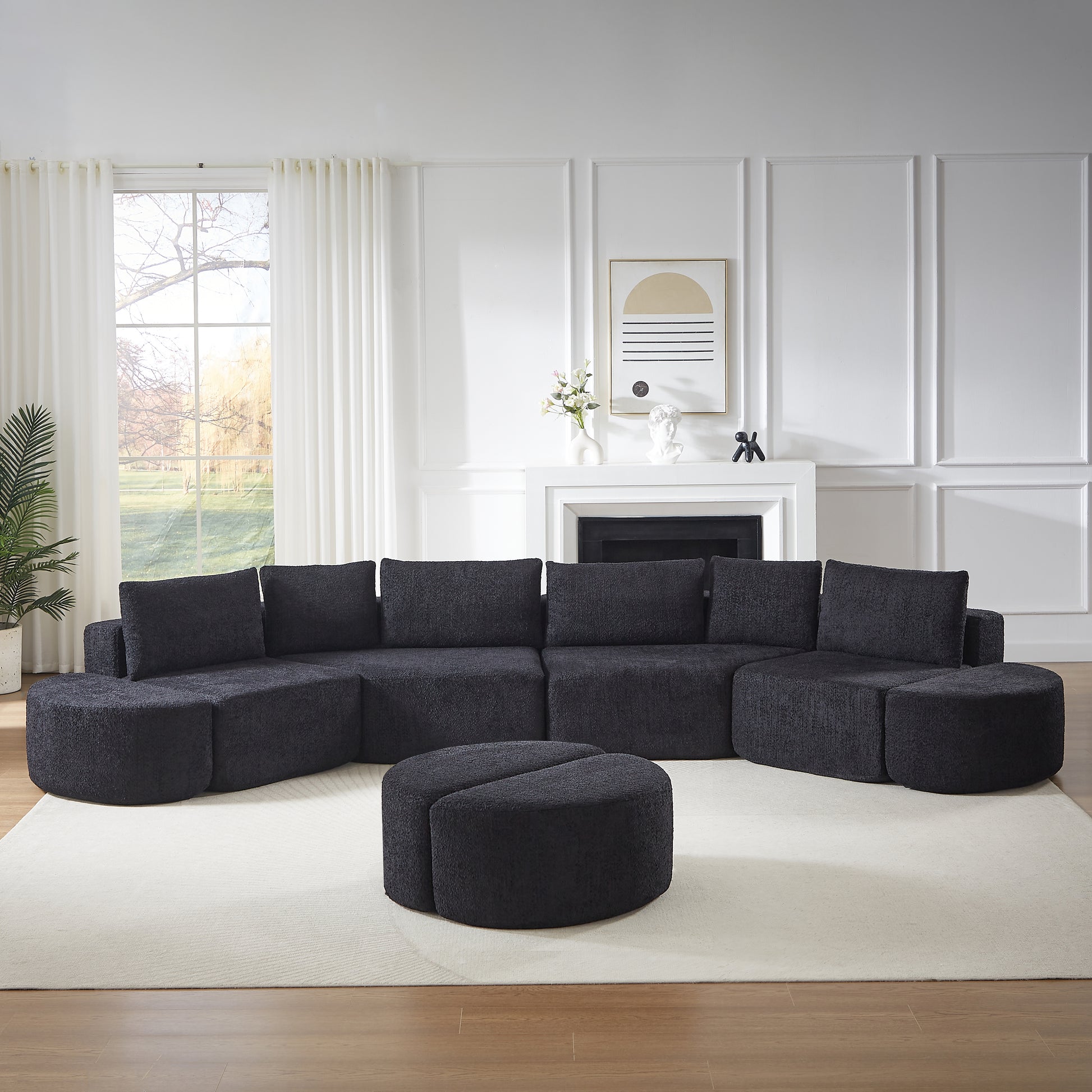 Black Fabric Sectional Sofa - 5 Seat Modular Design
