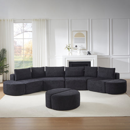 Black Fabric Sectional Sofa - 5 Seat Modular Design