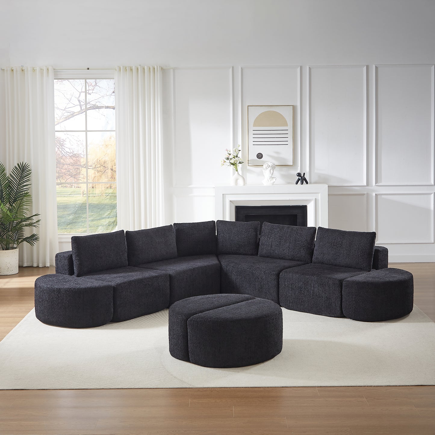 Black Fabric Sectional Sofa - 5 Seat Modular Design