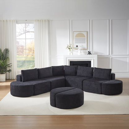 Black Fabric Sectional Sofa - 5 Seat Modular Design