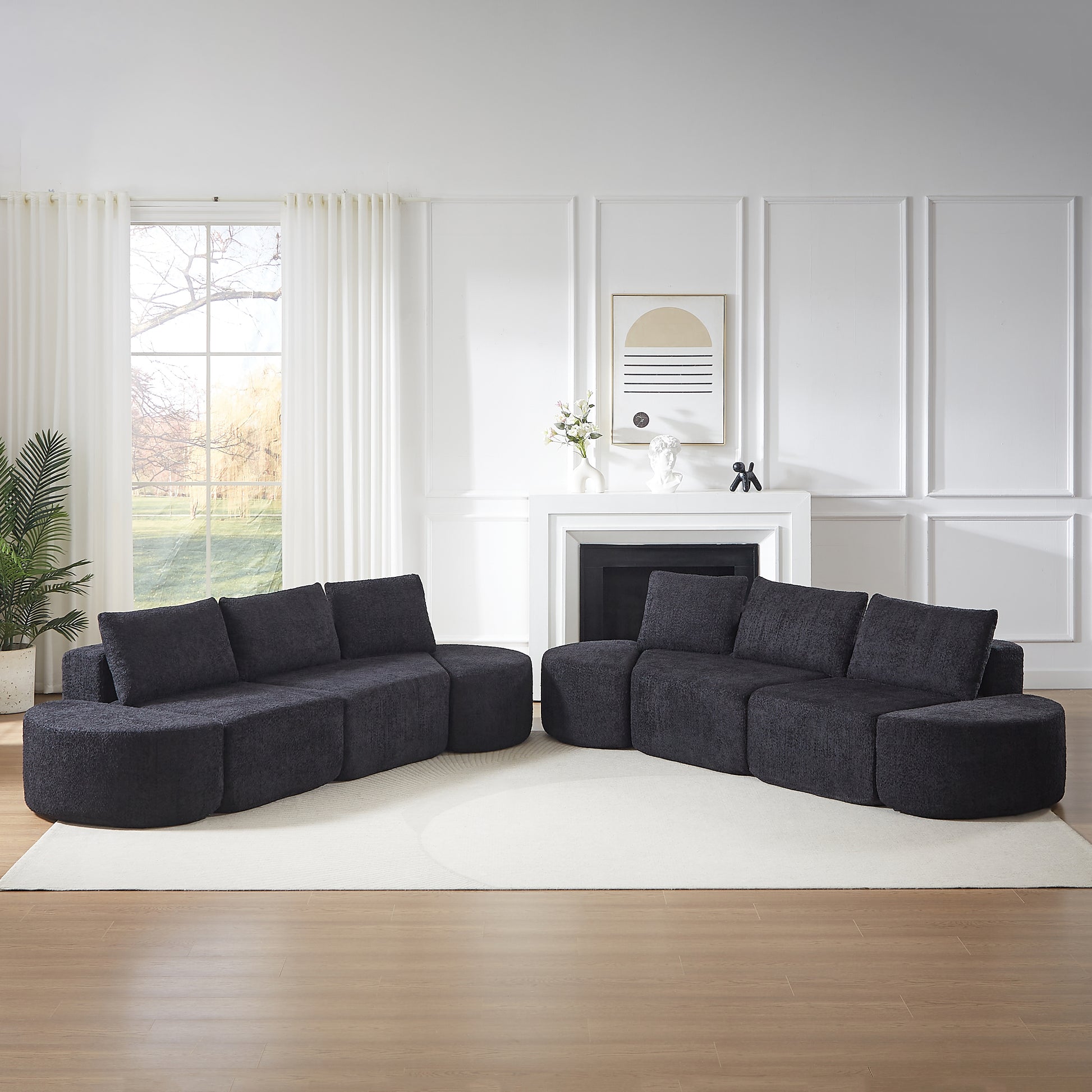 Black Fabric Sectional Sofa - 5 Seat Modular Design