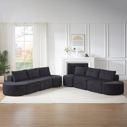 Black Fabric Sectional Sofa - 5 Seat Modular Design