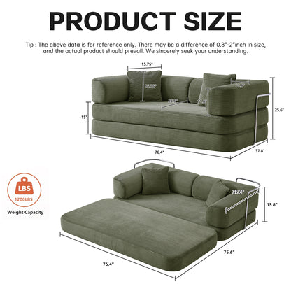 Antique Green Corduroy 1.5-in-1 Modular Loveseat Sofa Bed for Living Room