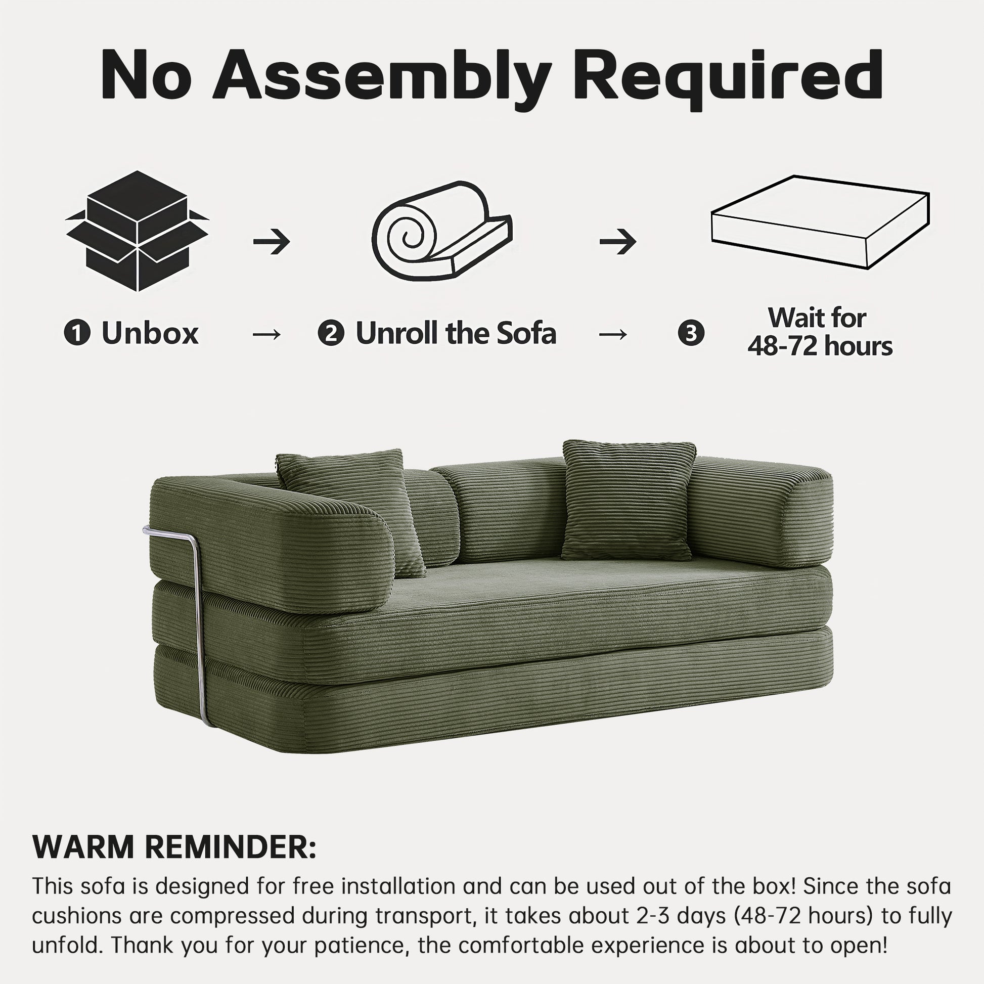 Antique Green Corduroy 1.5-in-1 Modular Loveseat Sofa Bed for Living Room